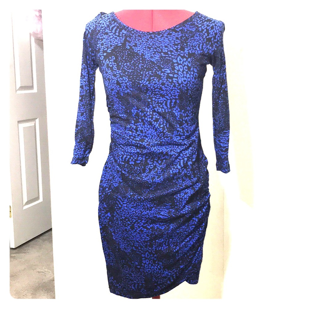 Express Ruched Sides Stretch Black & Blue Dress
